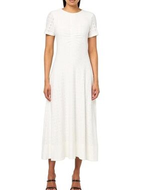 Derek Lam White Eyelet Midi Dress with Short Sleeves